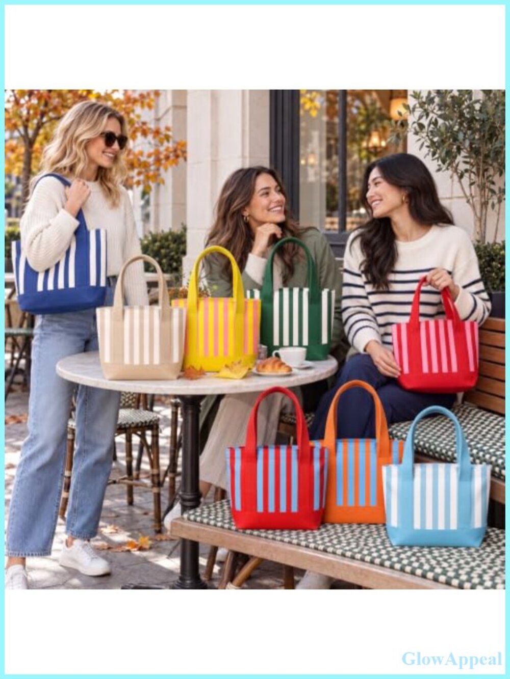 8 Pack Canvas Tote Bags Striped Mini Reusable Shopping Beach Set - Picture 4 of 6